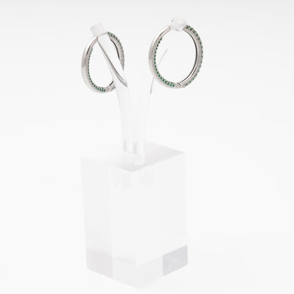 Silver 925 Green CZ Hoop Earrings from above — Kabluchka