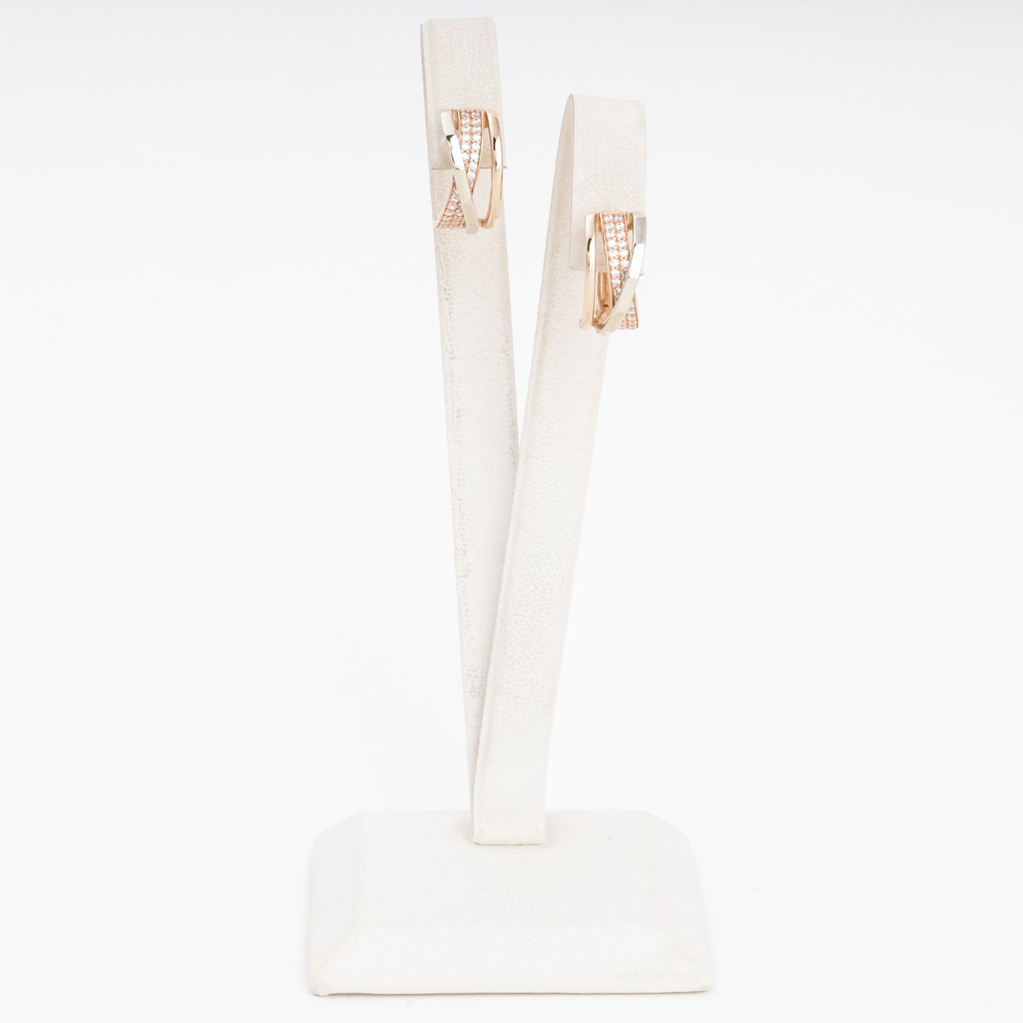 Gold 585 Crossover Huggie Earrings with CZ — Kabluchka
