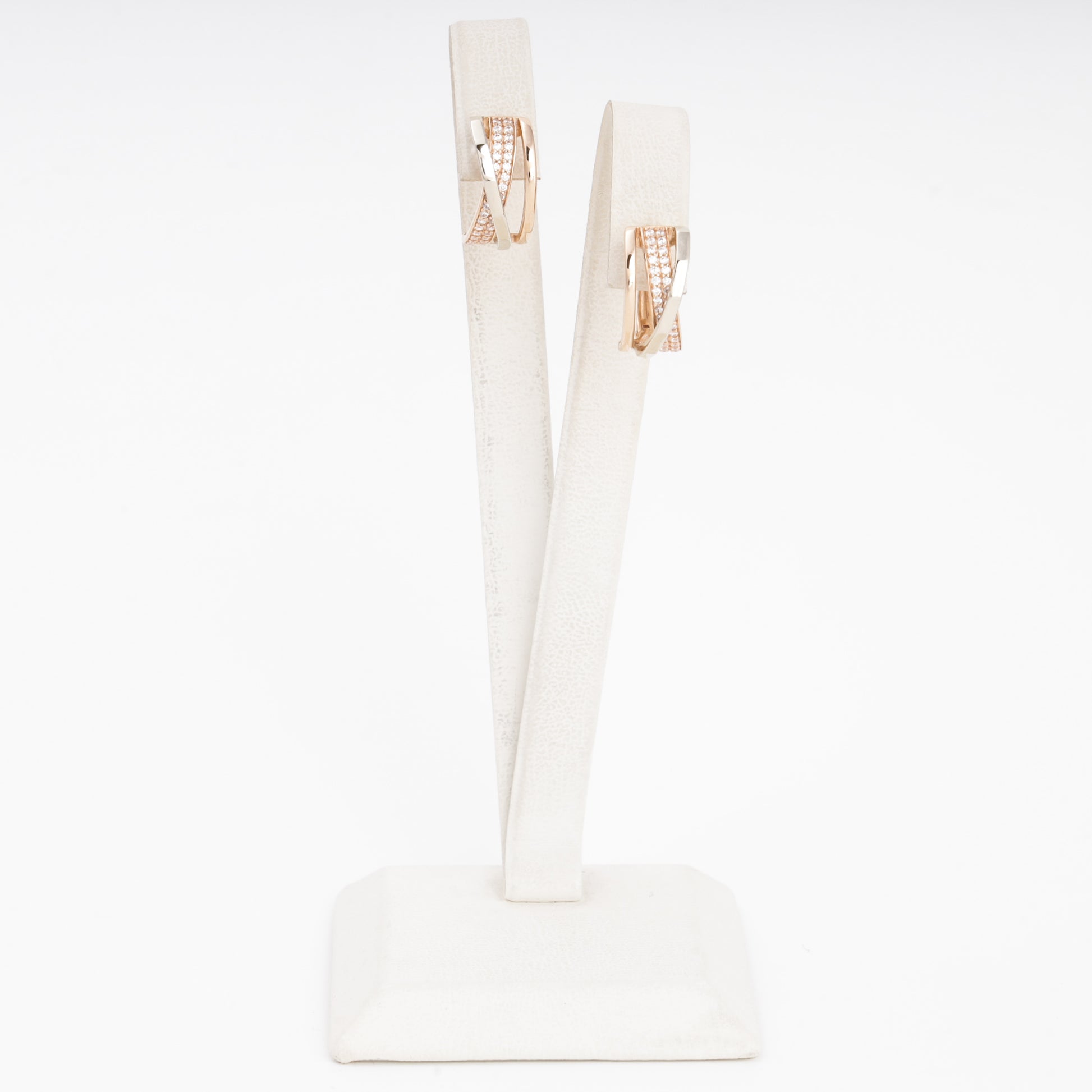 Gold 585 Crossover Huggie Earrings with CZ — Kabluchka