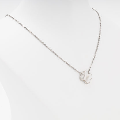 Silver clover pendant necklace close up angled — Kabluchka
