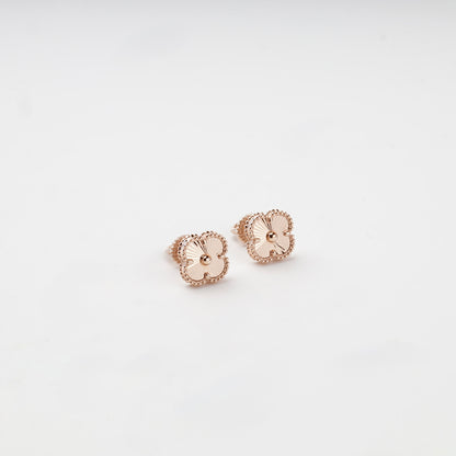 Rose gold 585 clover stud earrings, pair view