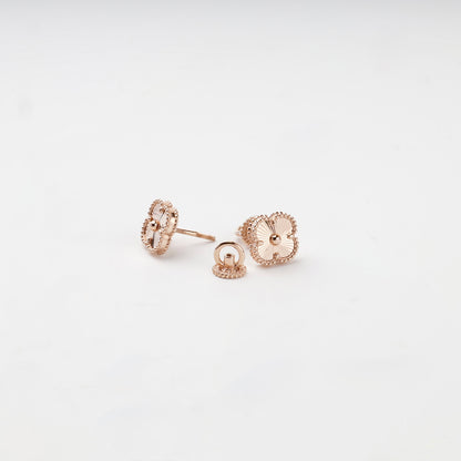 Rose gold 585 four-leaf clover stud earrings with removable screw back