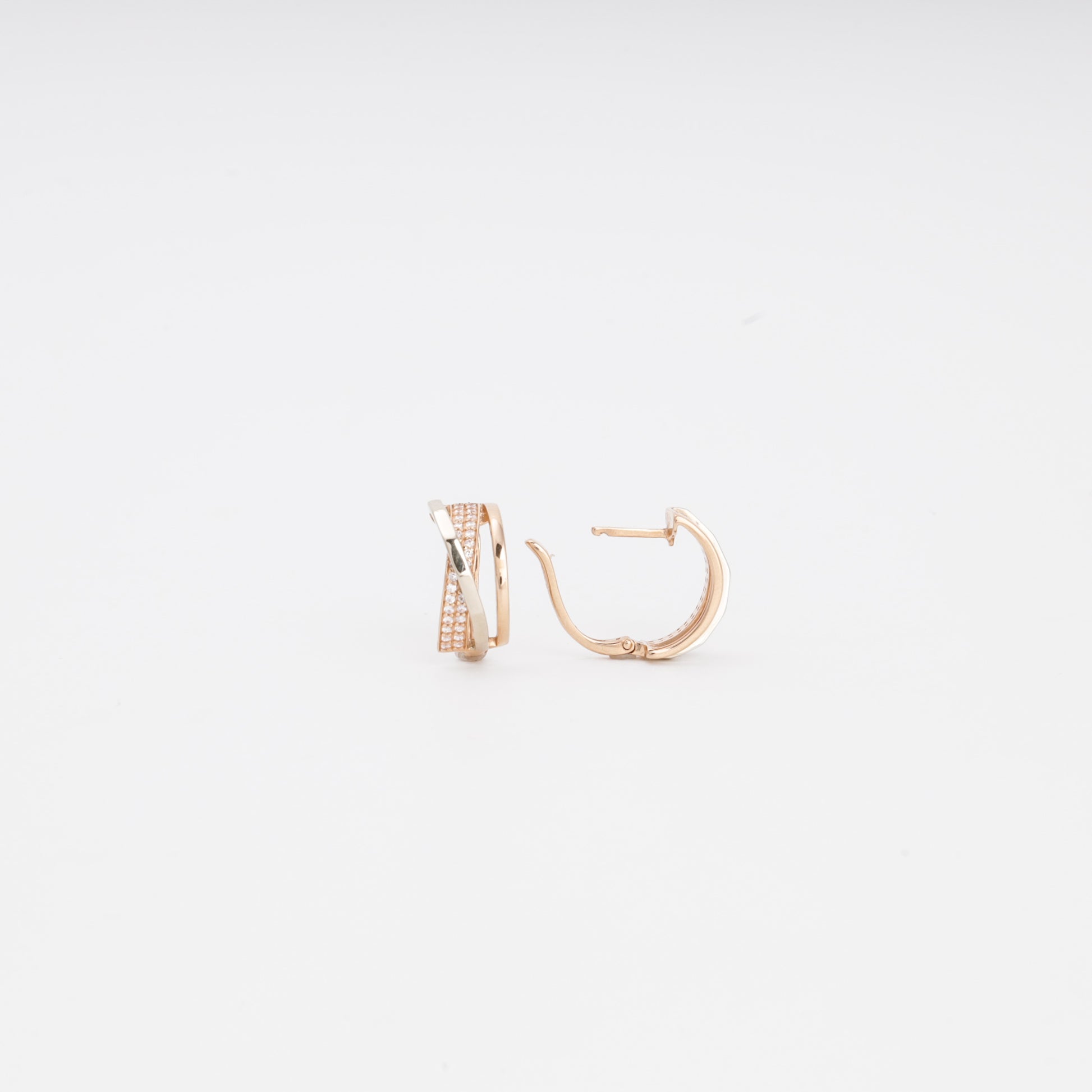 Gold 585 Crossover Huggie Earrings Pair — Kabluchka