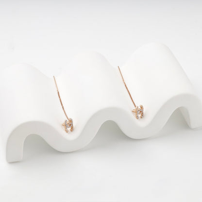 Rose gold 585 geometric threader earrings — hanging view — Kabluchka