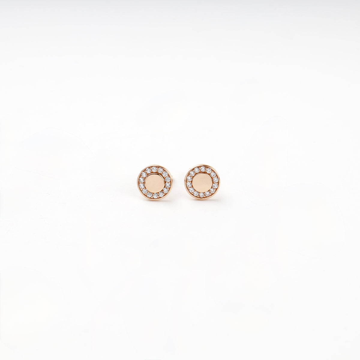Rose Gold 14K (585) Cubic Zirconia Halo Stud Earrings — front view — Kabluchka