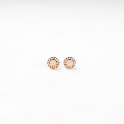 Rose Gold 14K (585) Cubic Zirconia Halo Stud Earrings — front view — Kabluchka