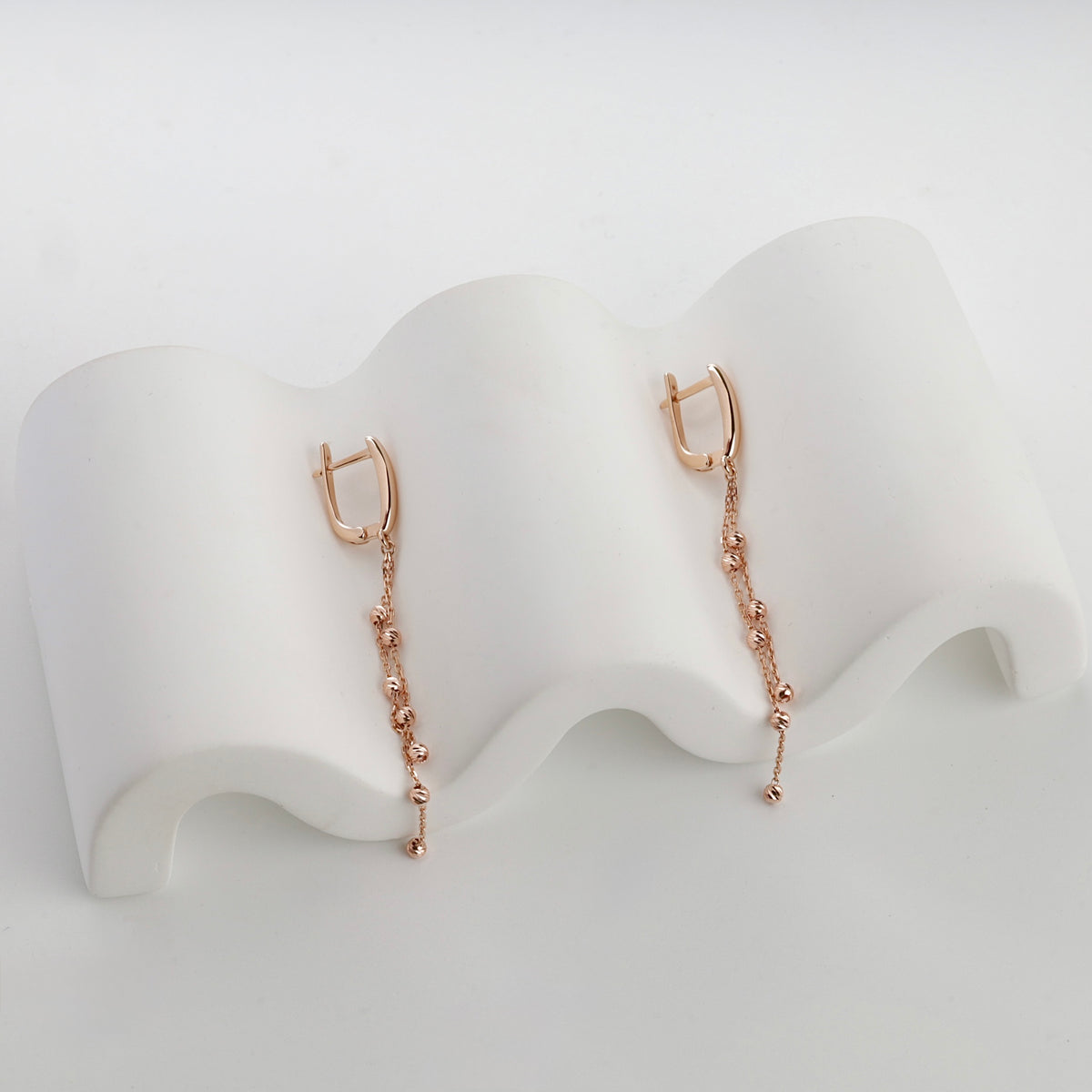 Rose gold 585 double-chain drop earrings, pair view
