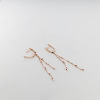 Rose gold 585 beaded chain drop earrings with English-lock fastenings
