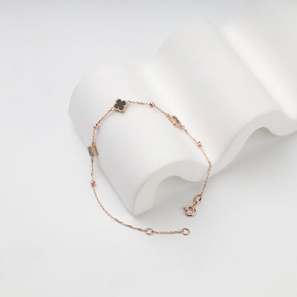 Rose gold 585 black onyx clover bracelet, reverse view