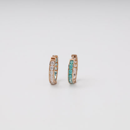 Rose gold mint and clear cubic zirconia huggie earrings — front view — Kabluchka