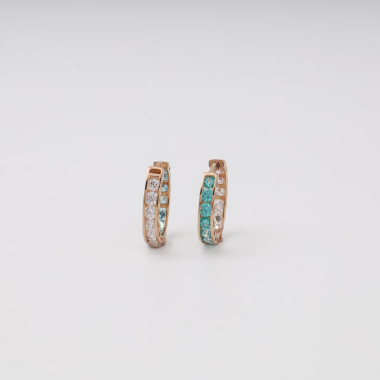 Rose gold mint and clear cubic zirconia huggie earrings — front view — Kabluchka