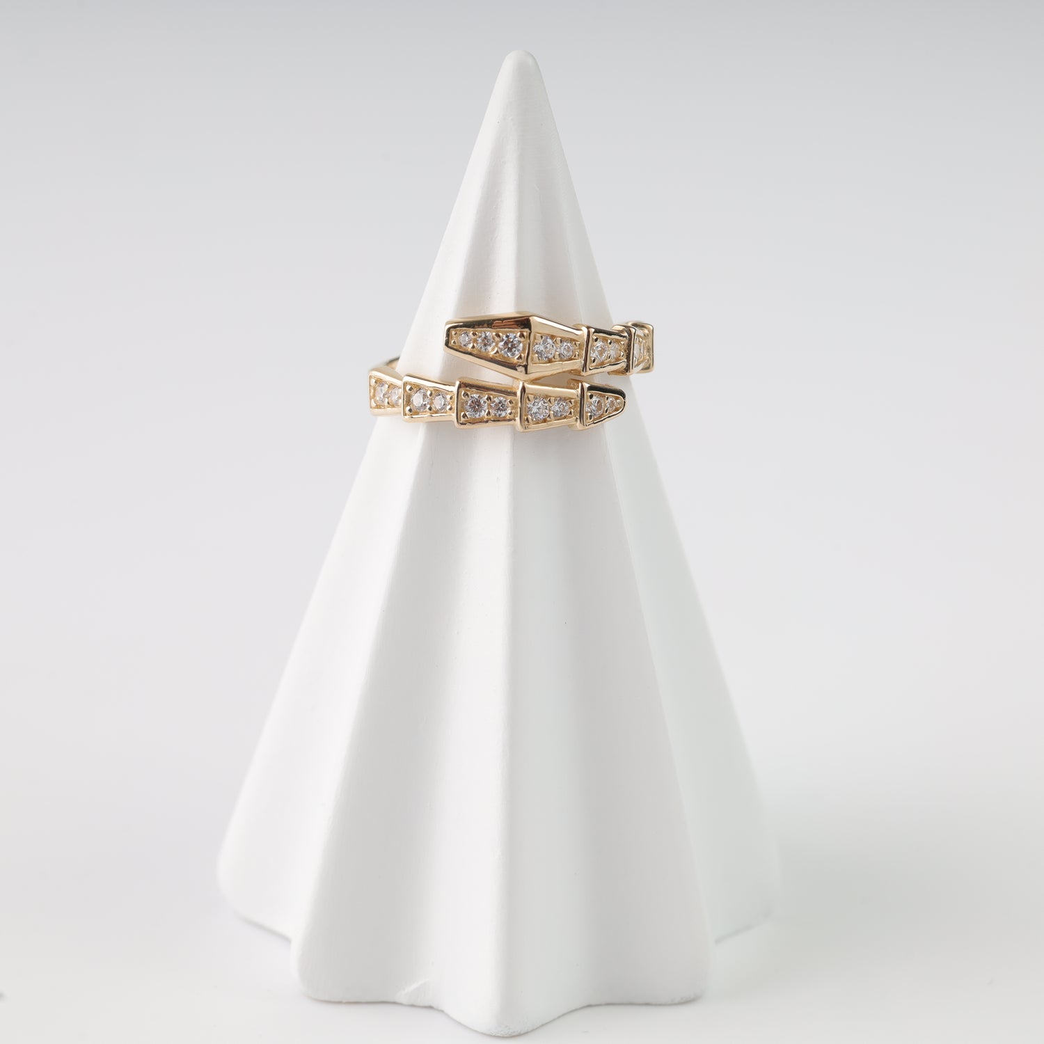 Gold 14K cubic zirconia geometric wrap ring — Kabluchka