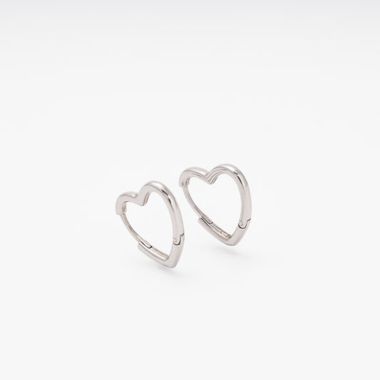 Silver heart hoop earrings top view, Kabluchka