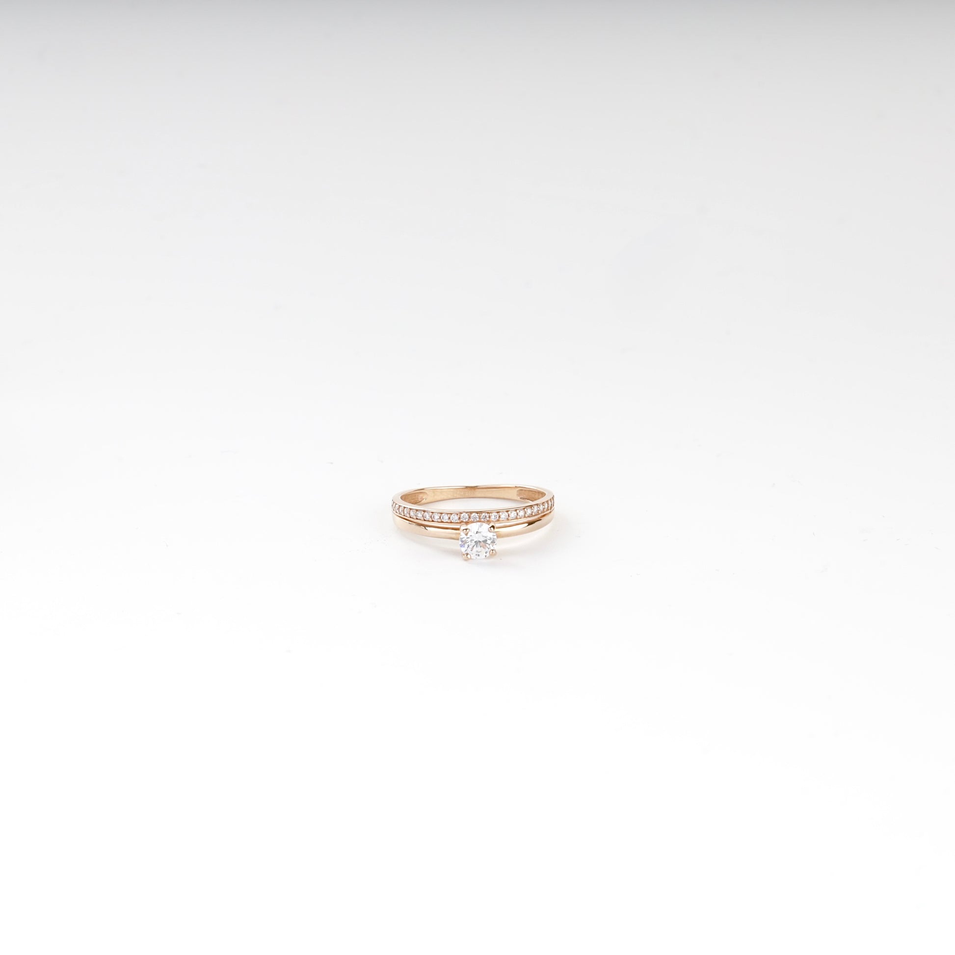 Rose Gold 14K (585) round cubic zirconia accent ring, product view 1 — Kabluchka
