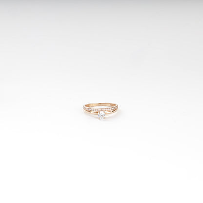 Rose Gold 14K (585) round cubic zirconia accent ring, product view 1 — Kabluchka