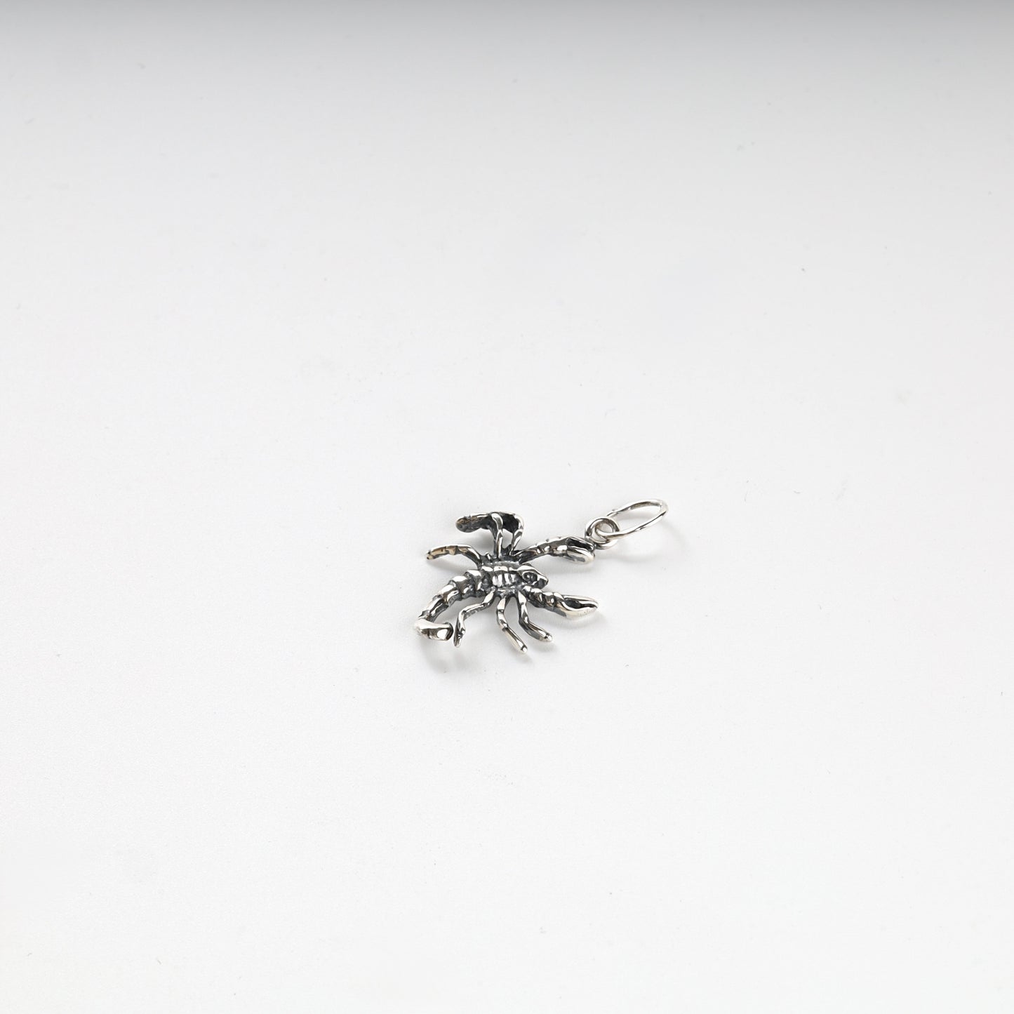 Silver 925 scorpion pendant shown with a styling chain