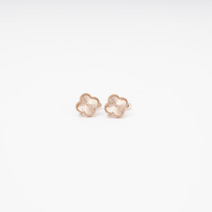 Rose gold 14K clover earrings with diamond-cut texture, pair view — Kabluchka