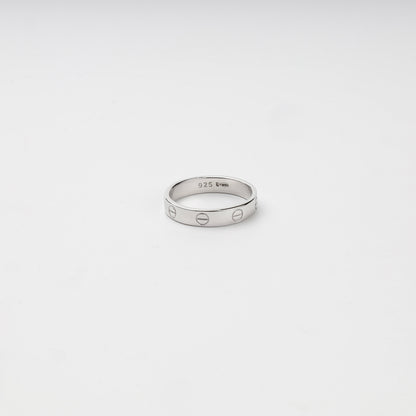 Rhodium-plated Silver 925 screw motif ring shown upright on a white background