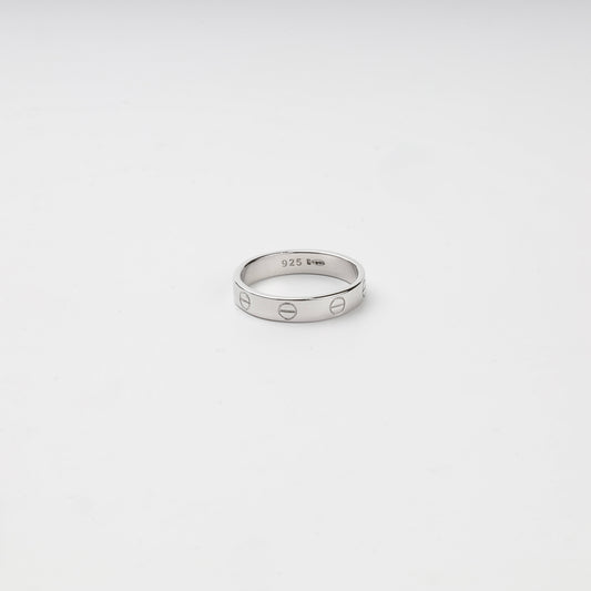Rhodium-plated Silver 925 screw motif ring shown upright on a white background