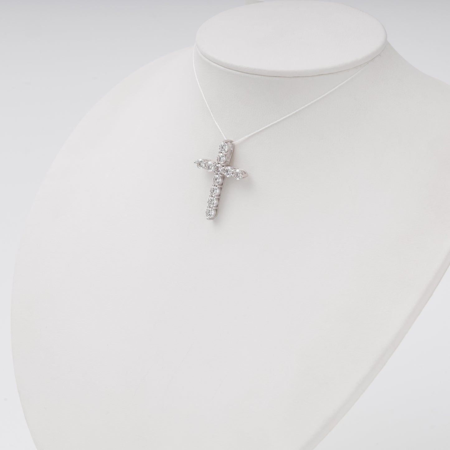 14K white gold cross pendant with diamonds front view - Kabluchka jewelry