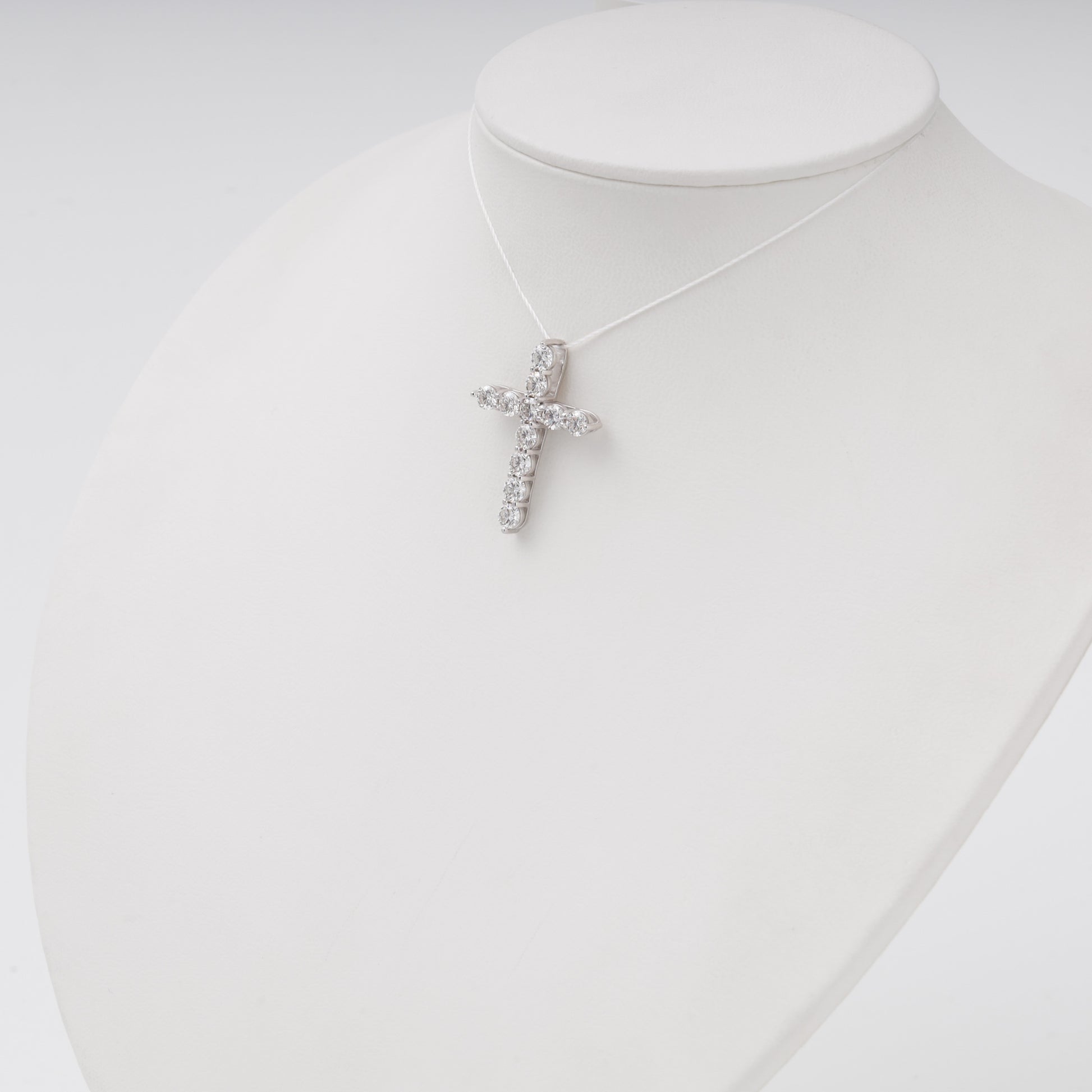 14K white gold cross pendant with diamonds front view - Kabluchka jewelry