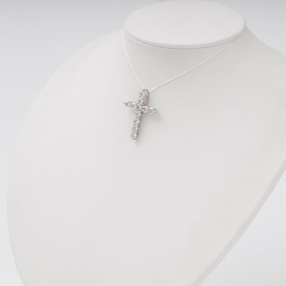 14K white gold cross pendant with diamonds front view - Kabluchka jewelry