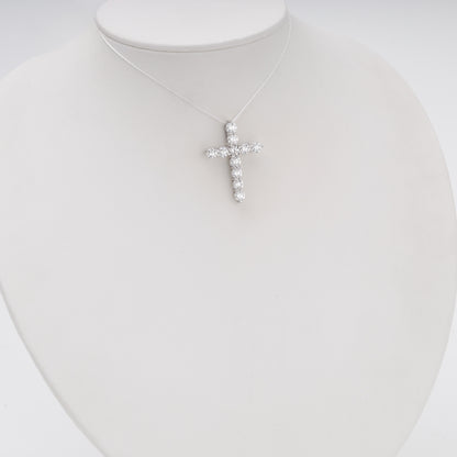 Diamond cross pendant 14K white gold on bust display - Kabluchka jewelry
