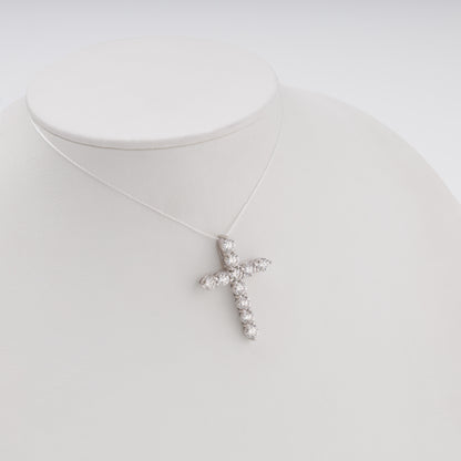 White gold diamond cross pendant angled view on bust - Kabluchka