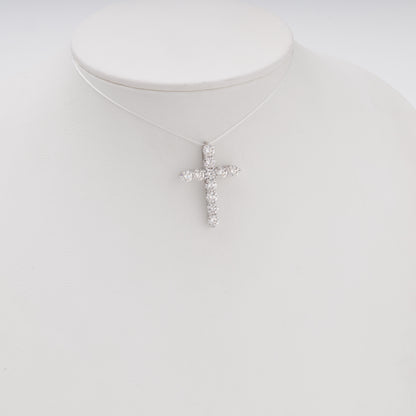 Diamond cross pendant 14K white gold on bust display front view - Kabluchka jewelry