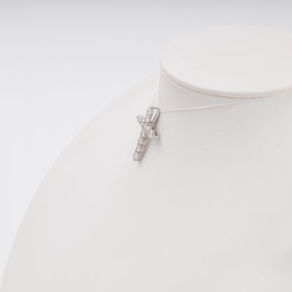 Diamond cross pendant side angle on bust display - Kabluchka jewelry
