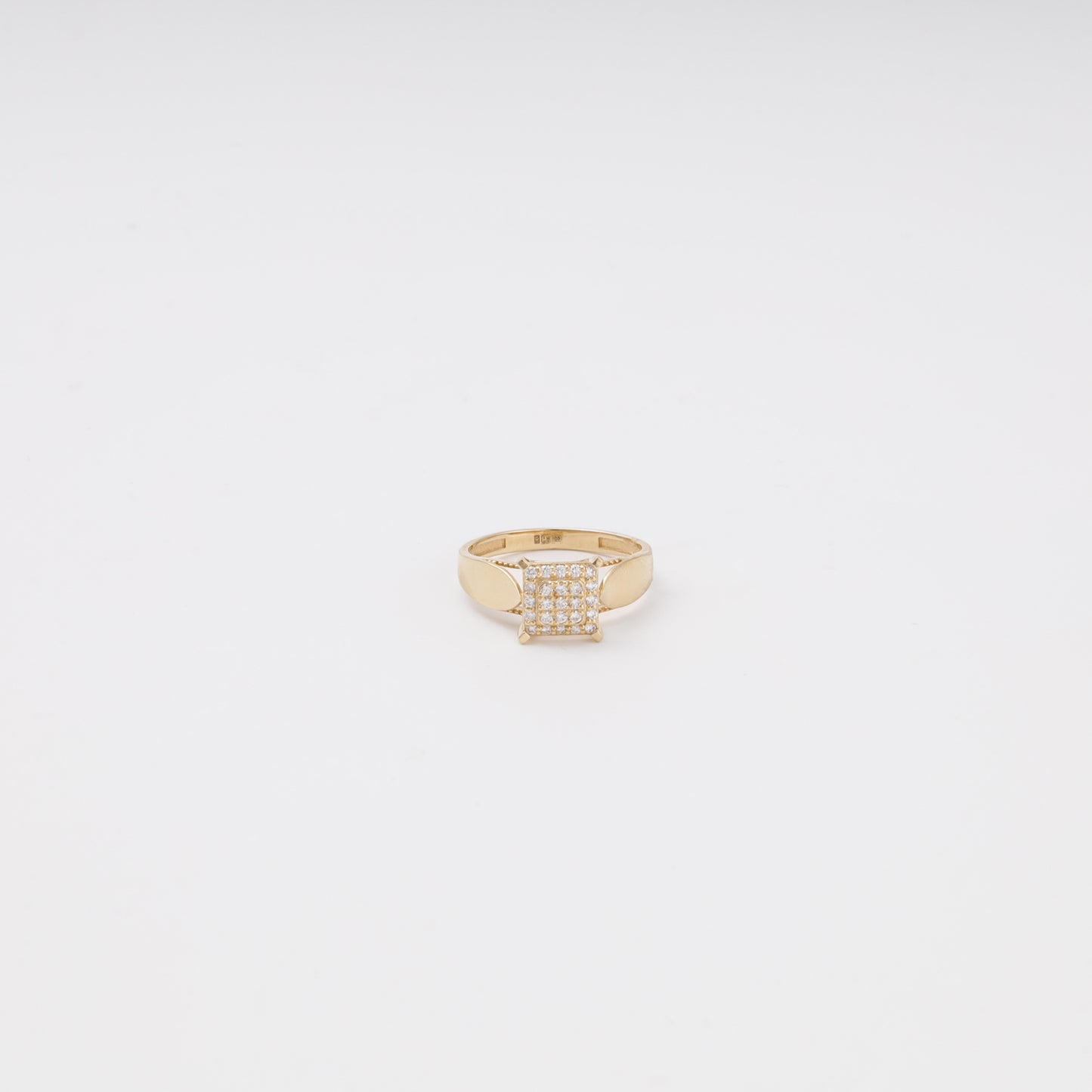 Square pave diamond ring 14K yellow gold front view - Kabluchka jewelry