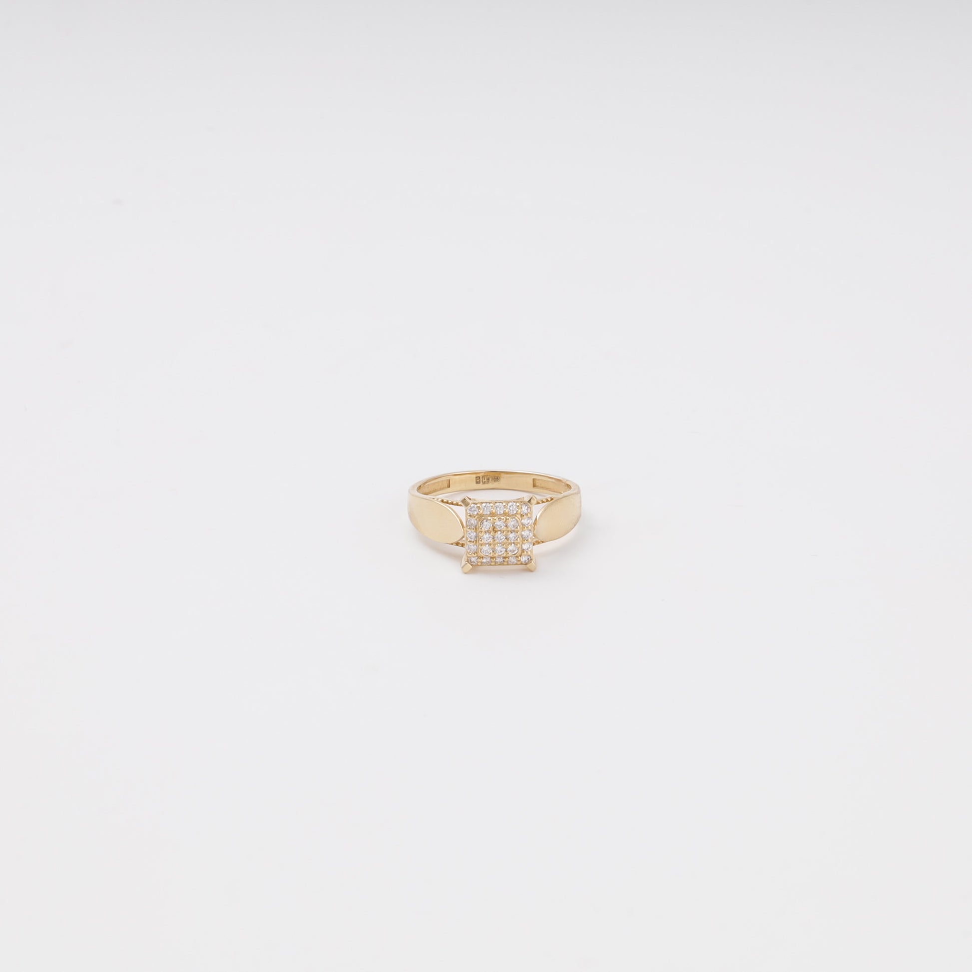 Square pave diamond ring 14K yellow gold front view - Kabluchka jewelry