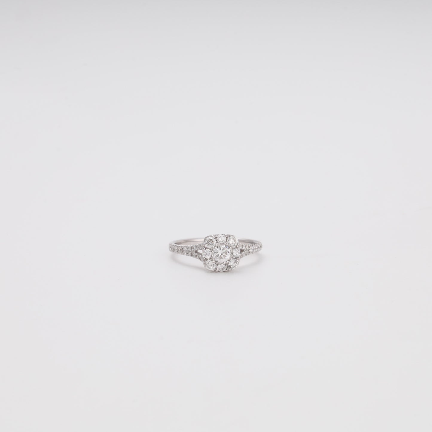 Flower cluster diamond ring 14K white gold front view - Kabluchka jewelry