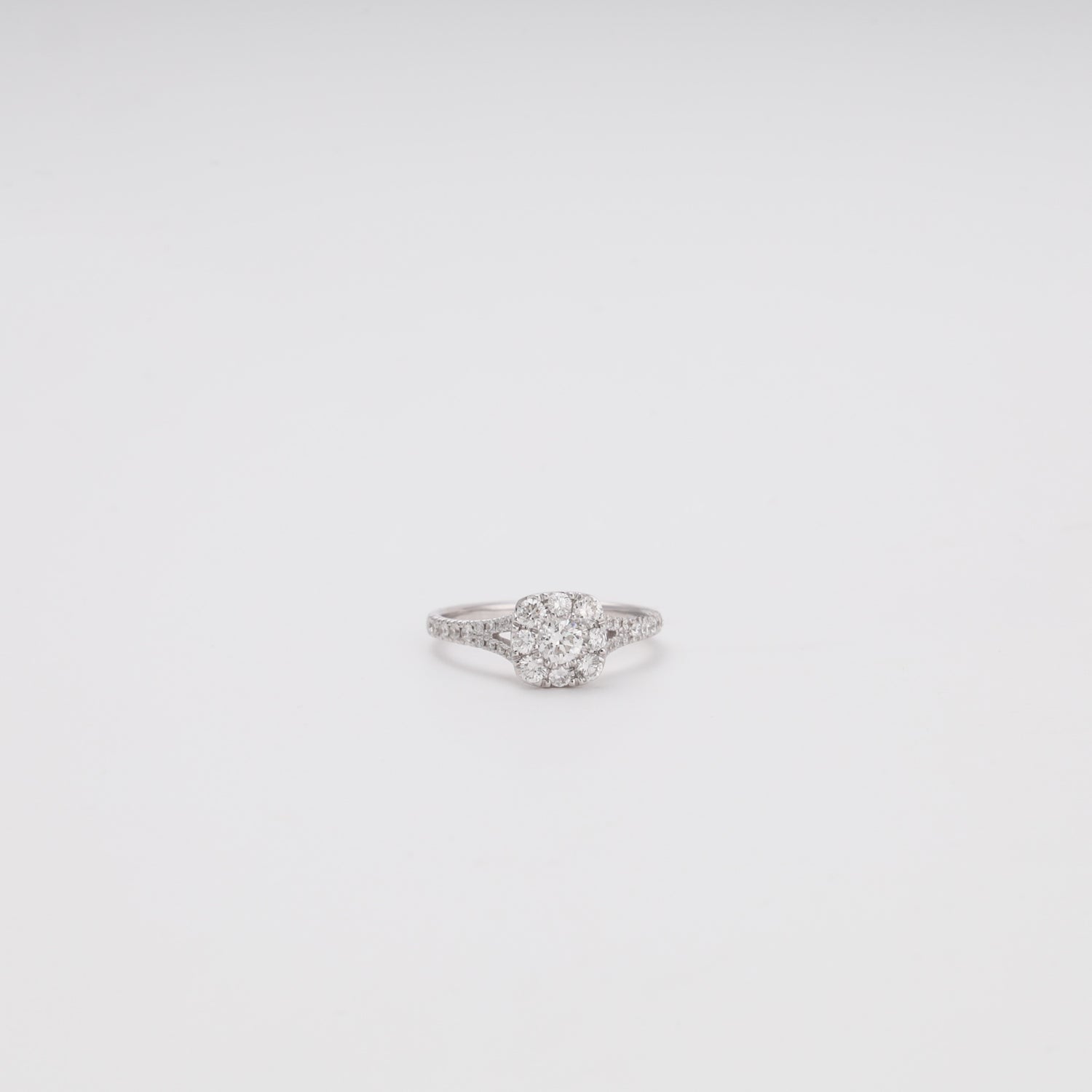 Flower cluster diamond ring 14K white gold front view - Kabluchka jewelry