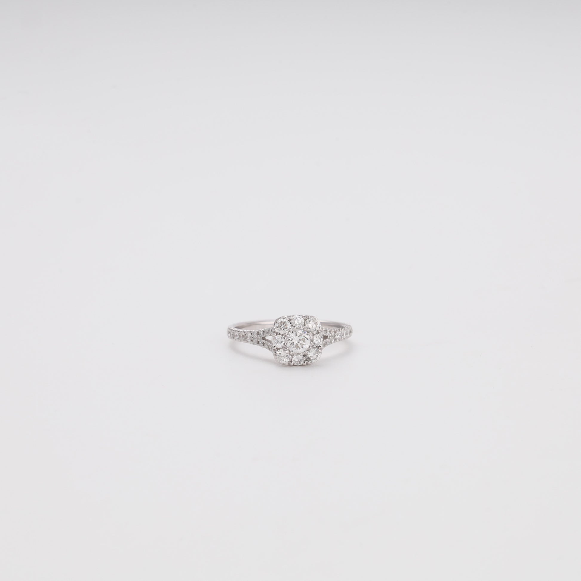 Flower cluster diamond ring 14K white gold front view - Kabluchka jewelry