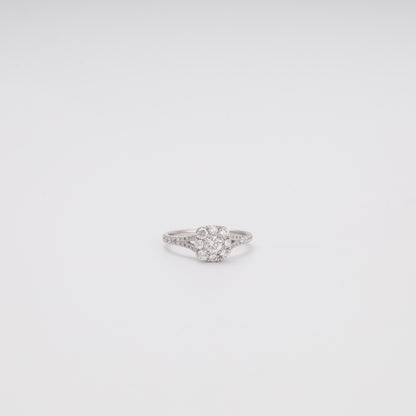 Flower cluster diamond ring 14K white gold front view - Kabluchka jewelry