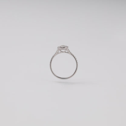 White gold diamond cluster ring back profile showing cathedral gallery - Kabluchka