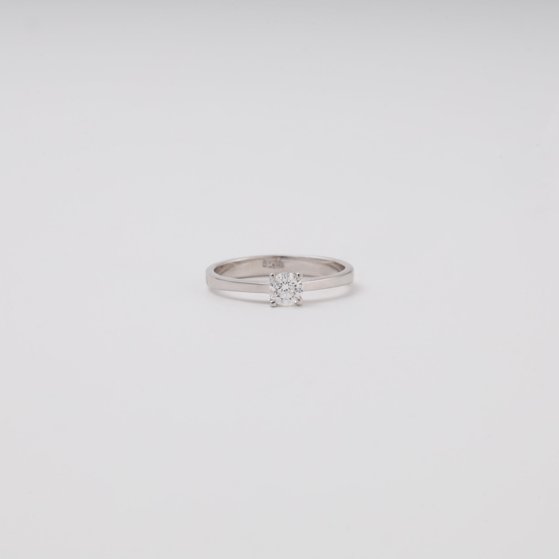 Solitaire diamond engagement ring 14K white gold front view - Kabluchka jewelry