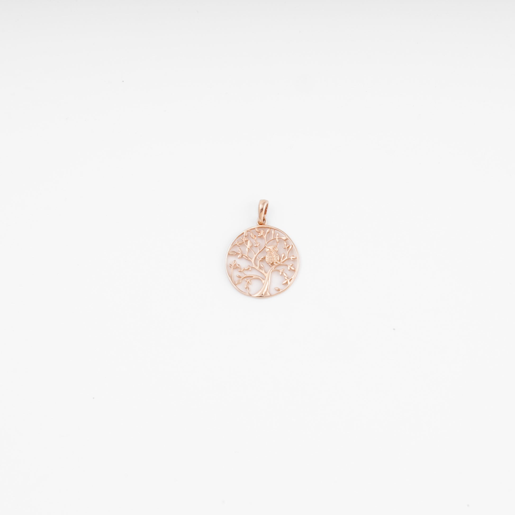 Rose gold tree of life 14k gold pendant necklace charm on white background, Ukrainian Jewelry, spiritual gold charm gift.