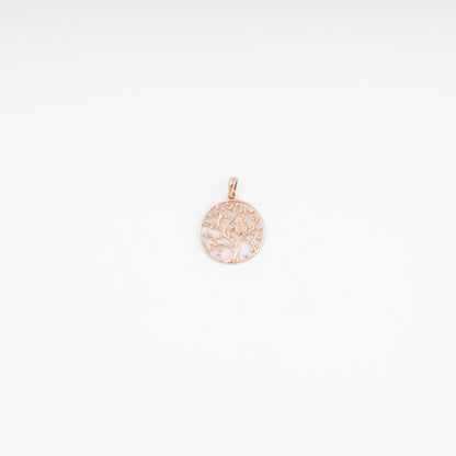 Rose gold tree of life 14k gold pendant necklace charm on white background, Ukrainian Jewelry, spiritual gold charm gift.